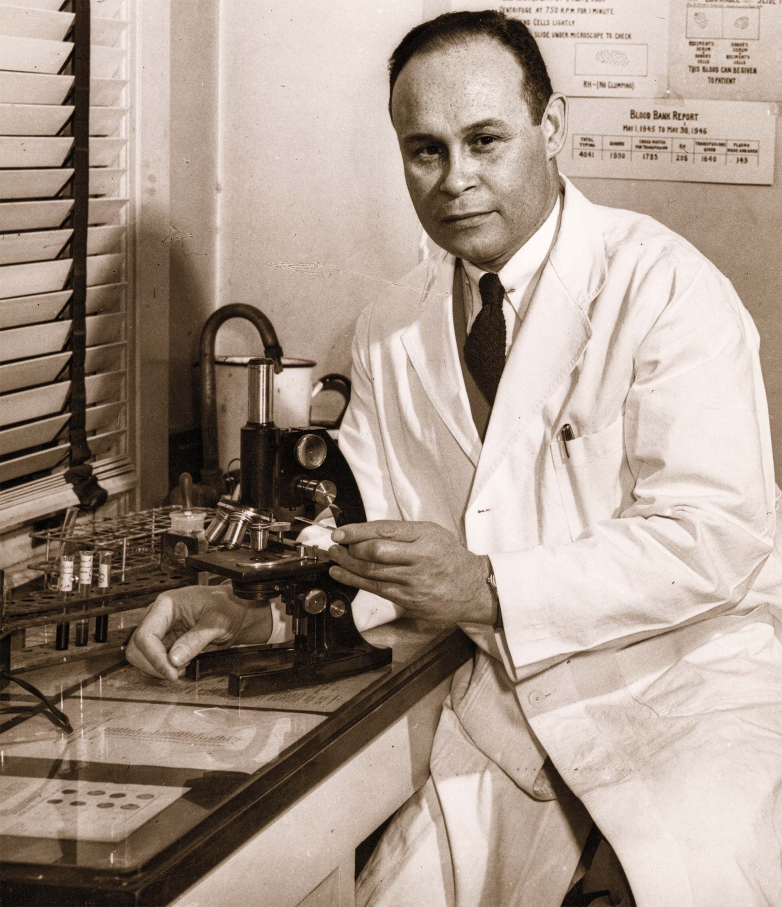 Charles Drew is photographed in his lab at Howard University in 1945.