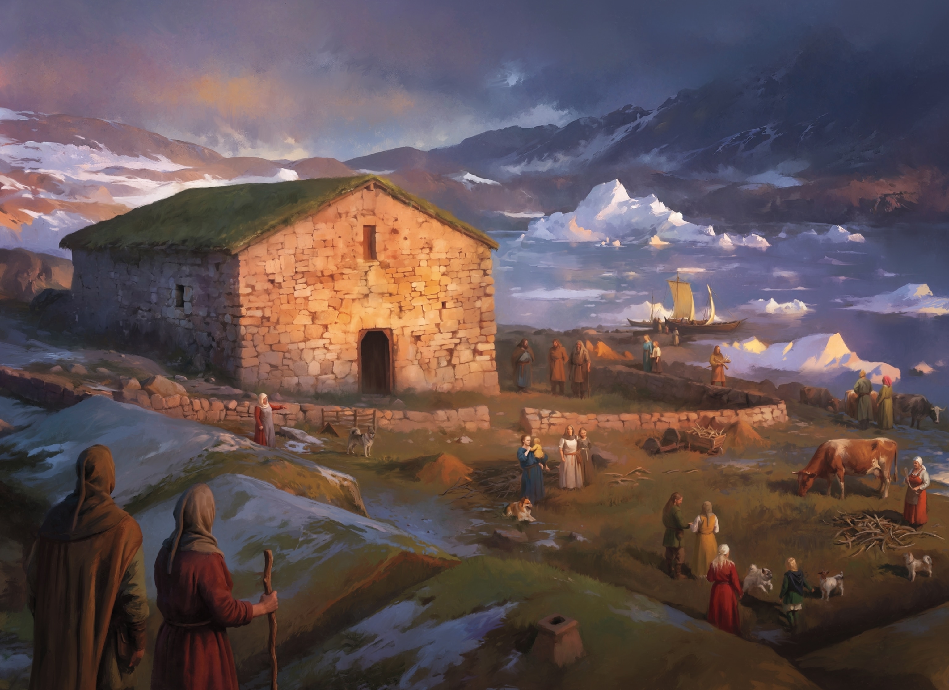 An illustration of Hvalsey Church during its heyday