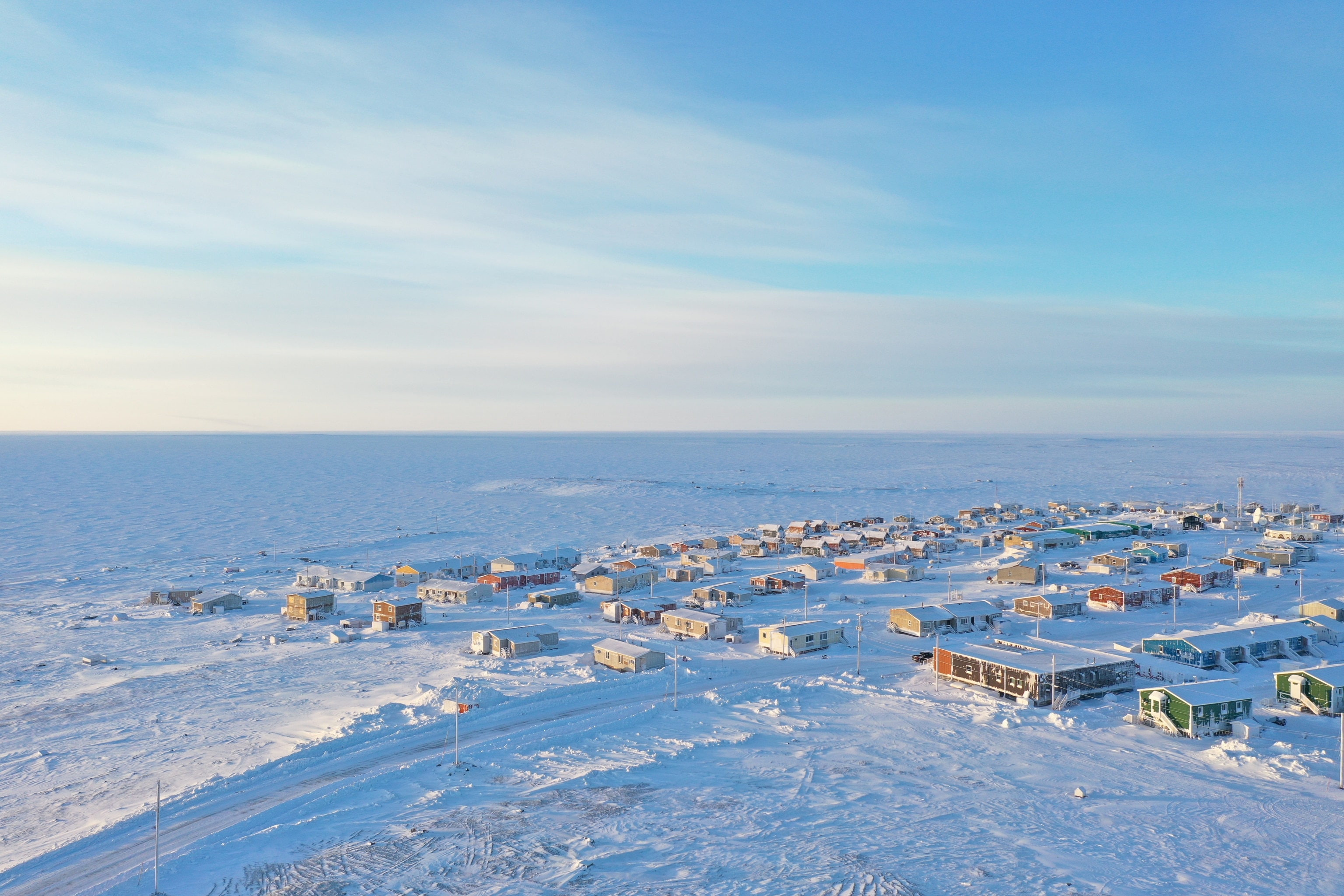 An aerial view of Gjoa Haven, an Inuit hamlet in Nunavut.