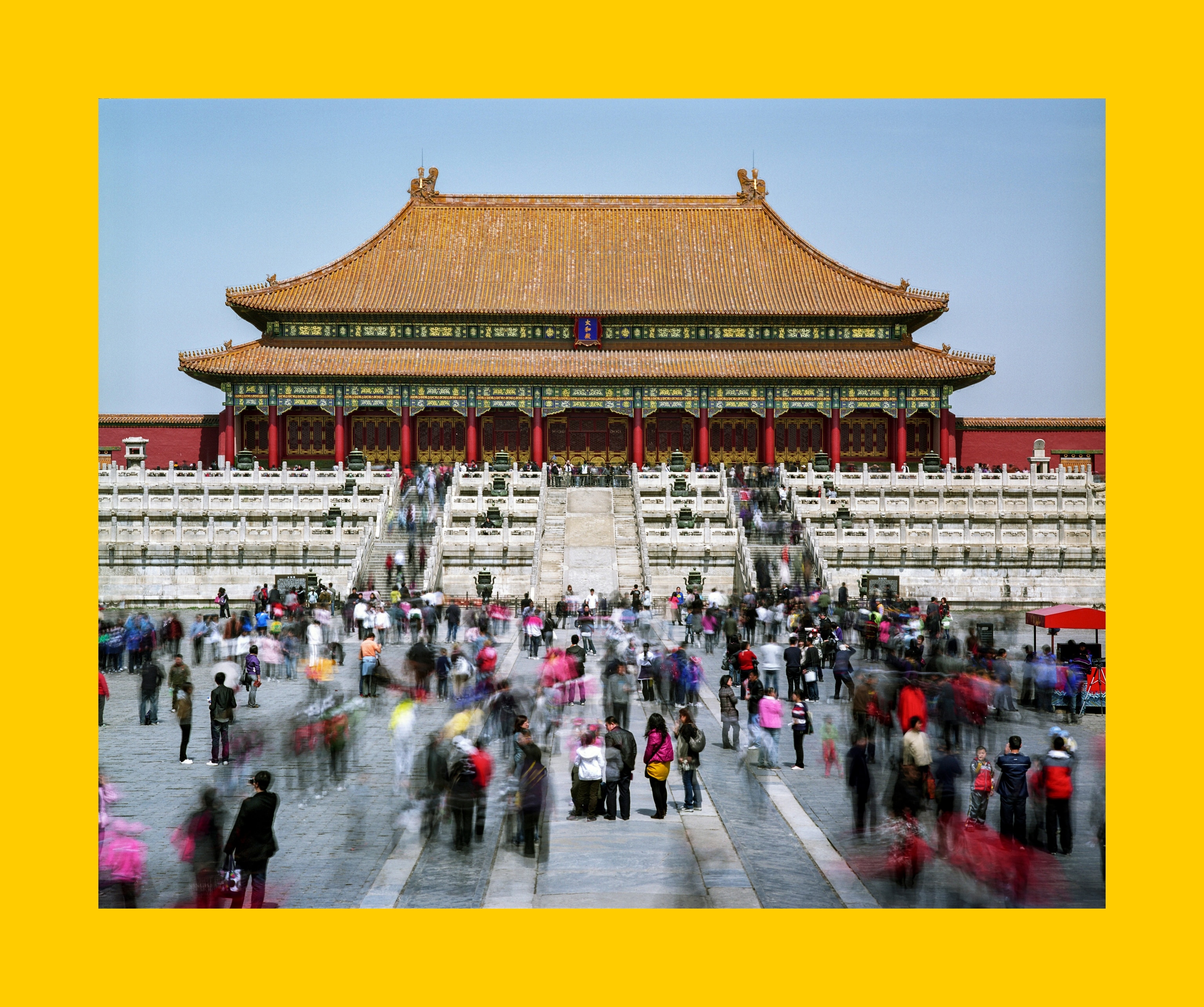 Visitors outside the Hall of Supreme Harmony in the Forbidden City.